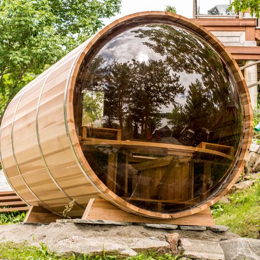 Sauna Panoramic Barrel Clear Red Cedar – DLP Structures