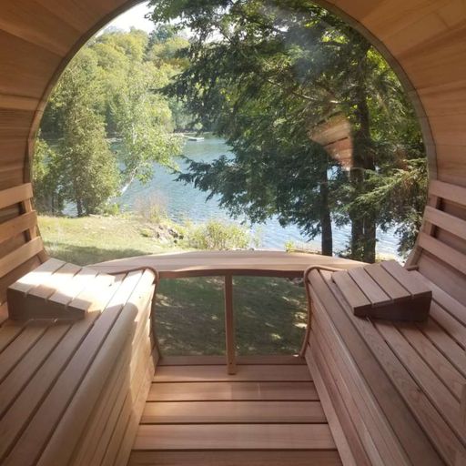 Sauna Panoramic Barrel Clear Red Cedar